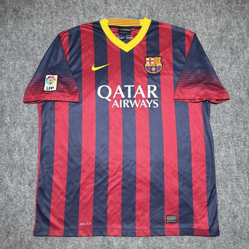 2013 Nike FC Barcelona Home Soccer Jersey Men Size XXL Messi Iniesta Authentic